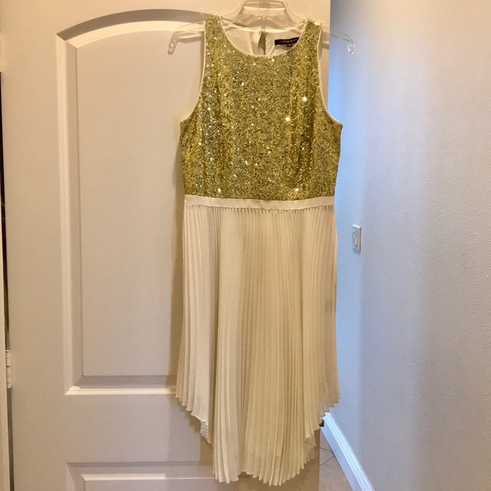 Gold and white midi dress